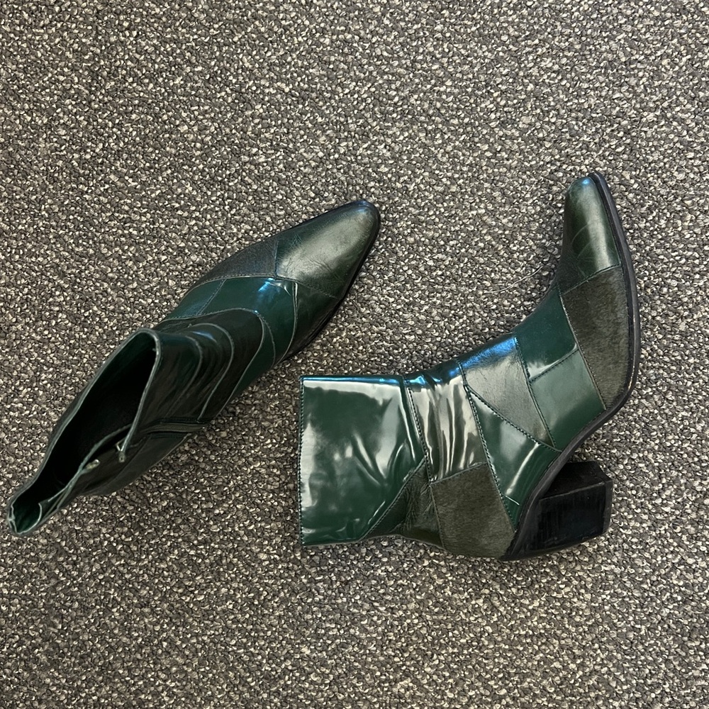 Jeffrey Campbell Green and Black Glossy Ankle Booties